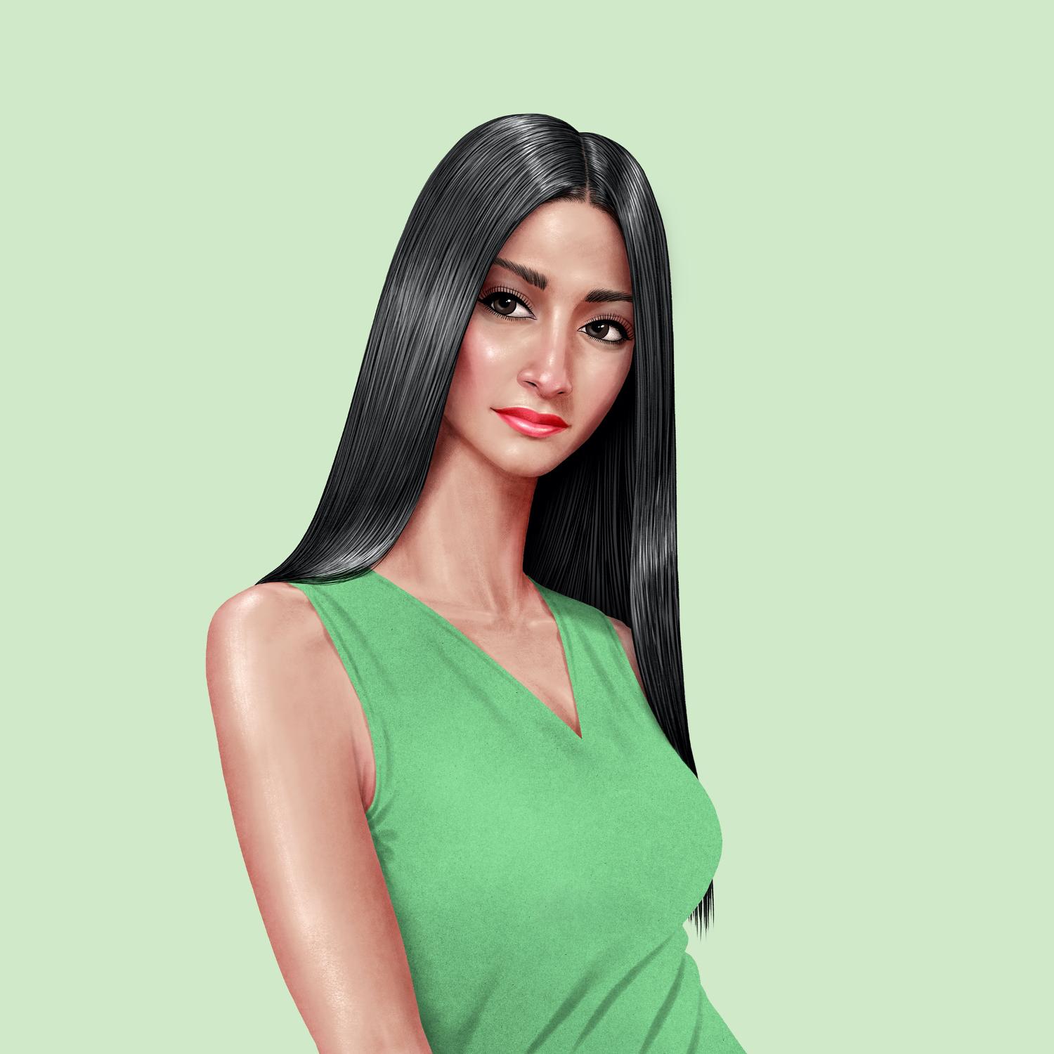 Illustration of a model with a sleek and straight haircut